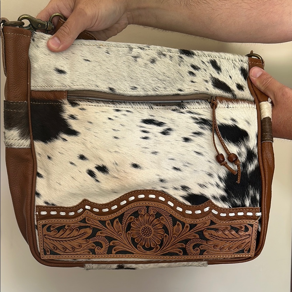 Myra Bag Brown and Black Crossbody with Western Flair